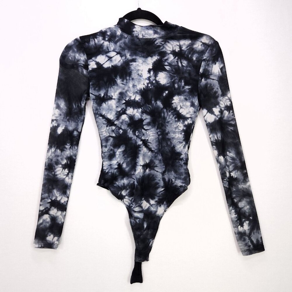 Revolve H:ours Monroe Mesh Bodysuit Black Tie Dye size XS Snap Button - Picture 2 of 13